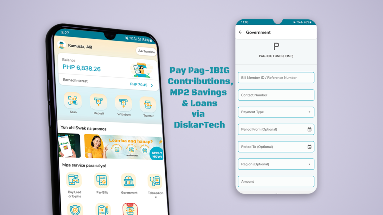 How to pay your Pag-IBIG Contributions, MP2 Savings and Loans in DiskarTech app